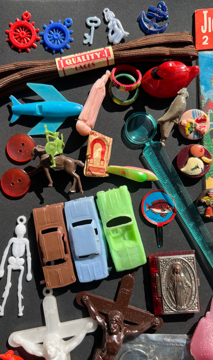 Job Lot of Vintage Toys, Buttons, Transfers Etc from the Bottom of a Box (B)
