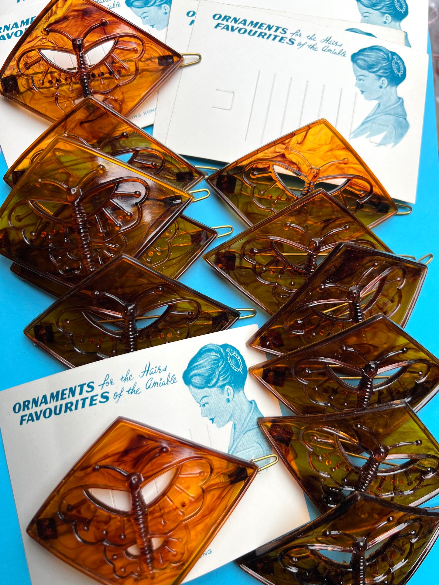 Wholesale Package - 12 Tortoiseshell 1960s Butterfly Hair Grips