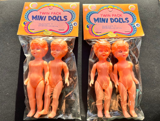 Vintage 1970s Twin Pack MINI DOLLS with "Sleeping Eyes"... 11.5cm Tall