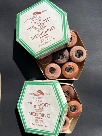 2 Bashed 1940s Box of Stocking & Hosiery Mending Cotton Thread - Made in England