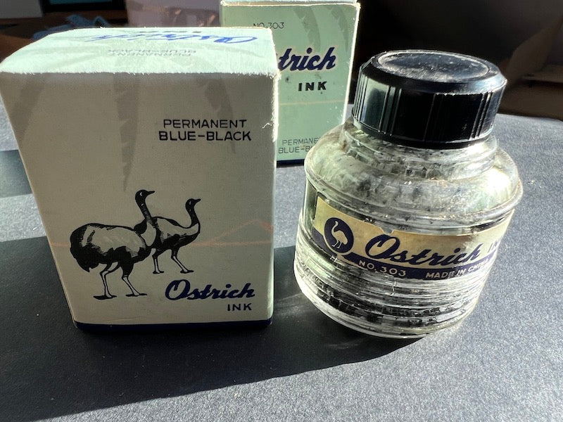 Little Glass Ostrich Ink Bottle with Bakelite Lid and Box