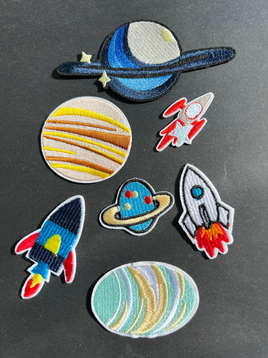 Job Lot of 7 Planet & Space Rocket Iron-On Appliques / Patches (3)