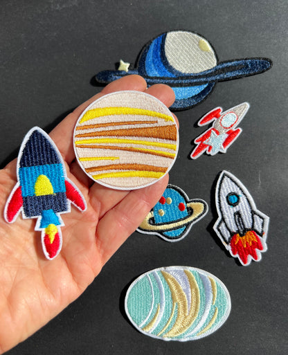 Job Lot of 7 Planet & Space Rocket Iron-On Appliques / Patches (3)