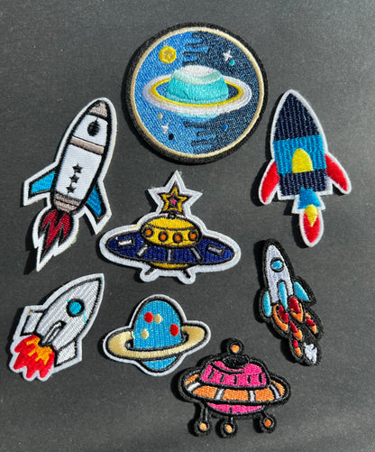 Job Lot of 8 Planet & Space Rocket Iron-On Appliques / Patches (5)
