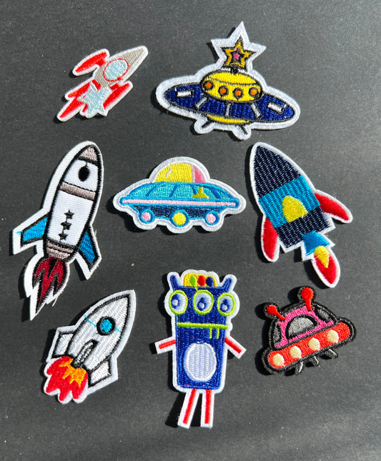 Job Lot of 8 Space Ship Iron-On Appliques / Patches (6)