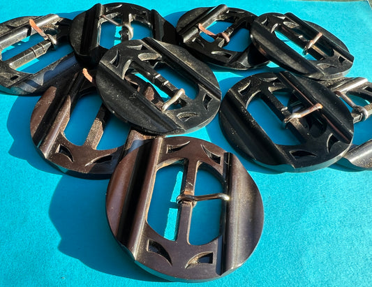 9 Vintage Bakelite Buckles with Rusty Prongs 2.5" wide