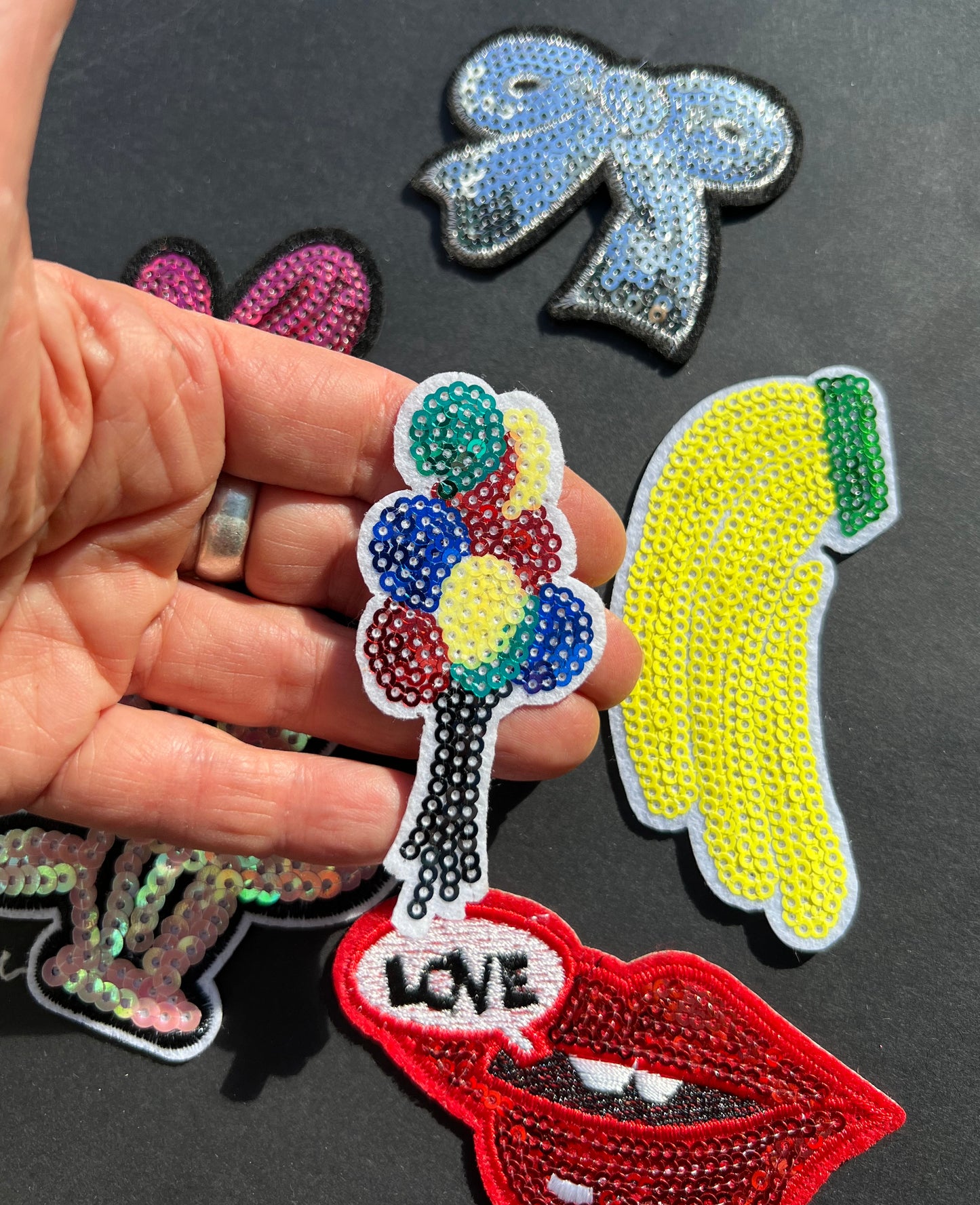 Job Lot of 6 Assorted Sequin Iron-On Appliques / Patches (8)