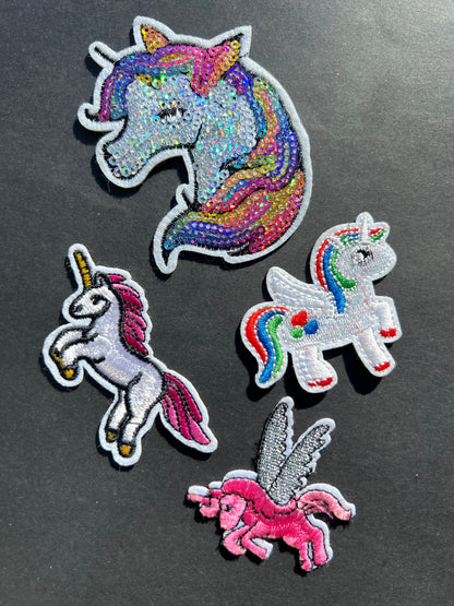 Job Lot of 4 Assorted Unicorns Iron-On Appliques / Patches (9)