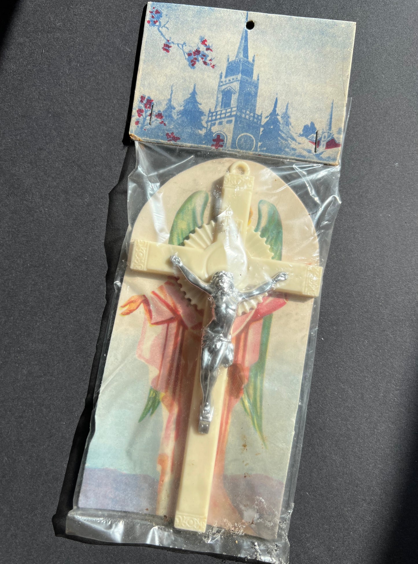 Vintage Ornate  Plastic Crucifix and Angel