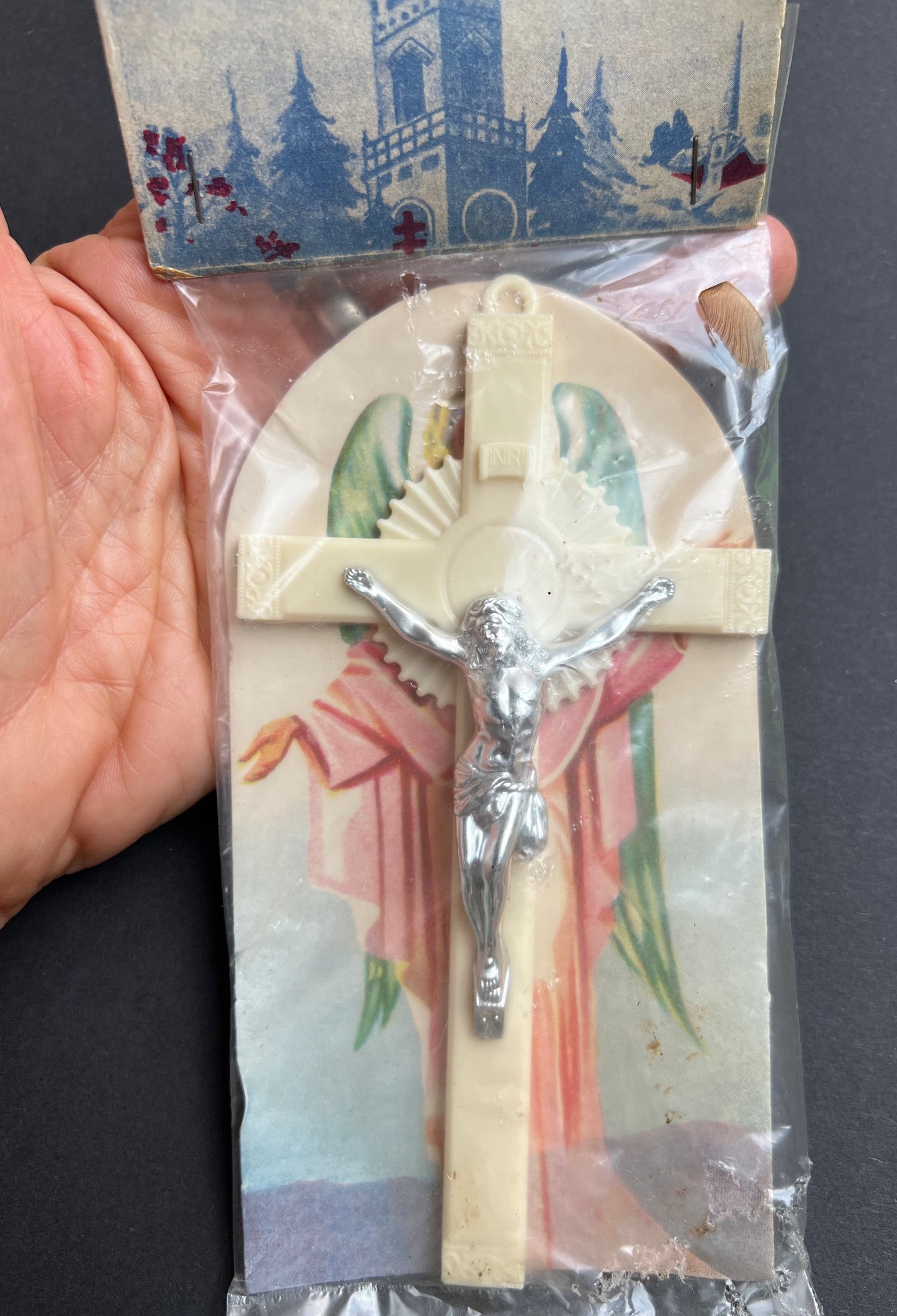 Vintage Ornate  Plastic Crucifix and Angel