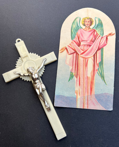 Vintage Ornate  Plastic Crucifix and Angel