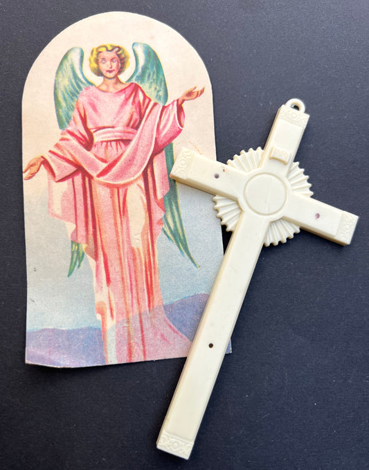 Vintage Ornate  Plastic Crucifix and Angel