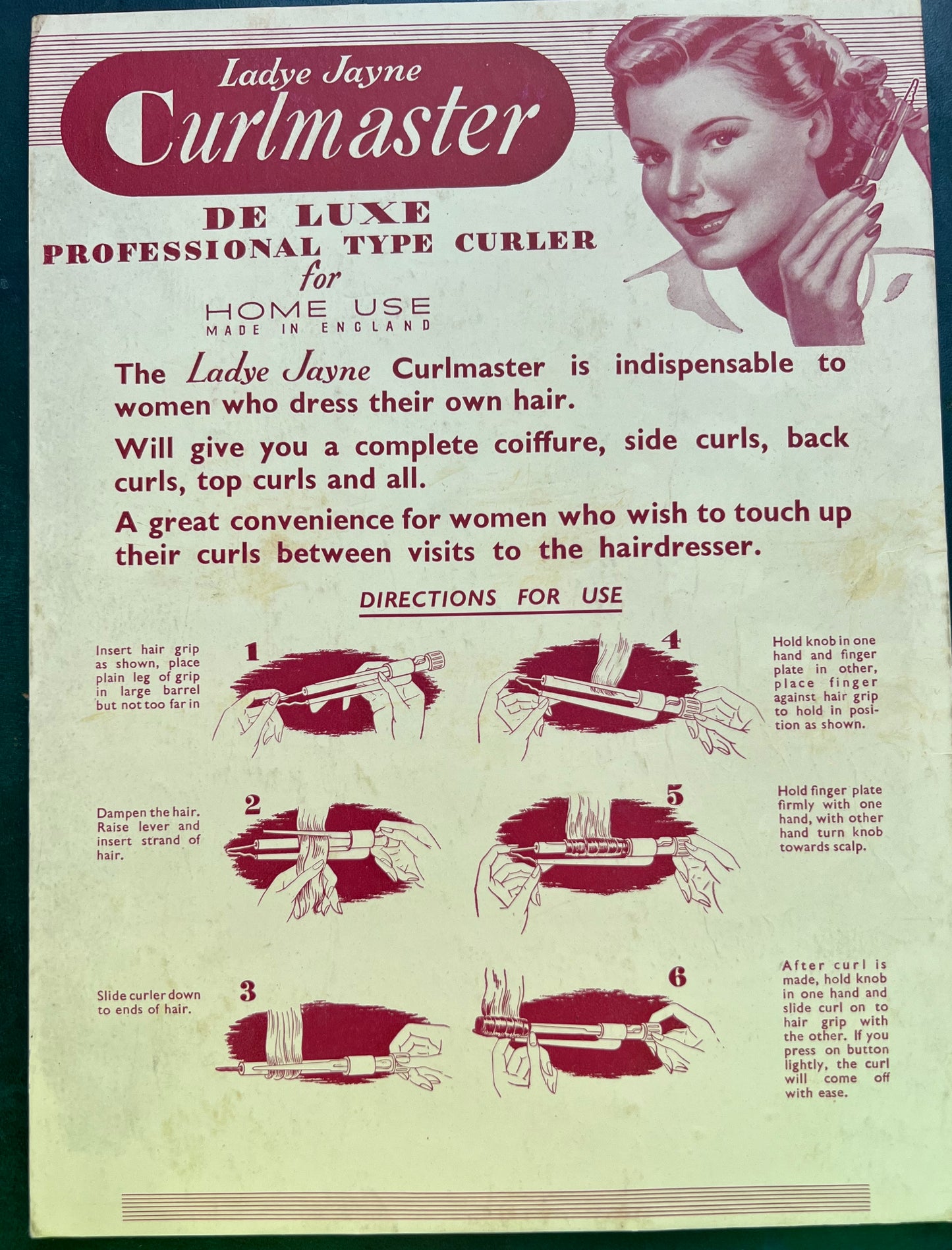 Unused 1940s Ladye Jayne Curlmaster for Home Use "DE LUXE PROFESSIONAL TYPE CURLER"