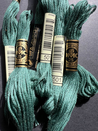 8m of  DMC 100% Cotton Embroidery Thread - Choice of 7 Greens and Blues