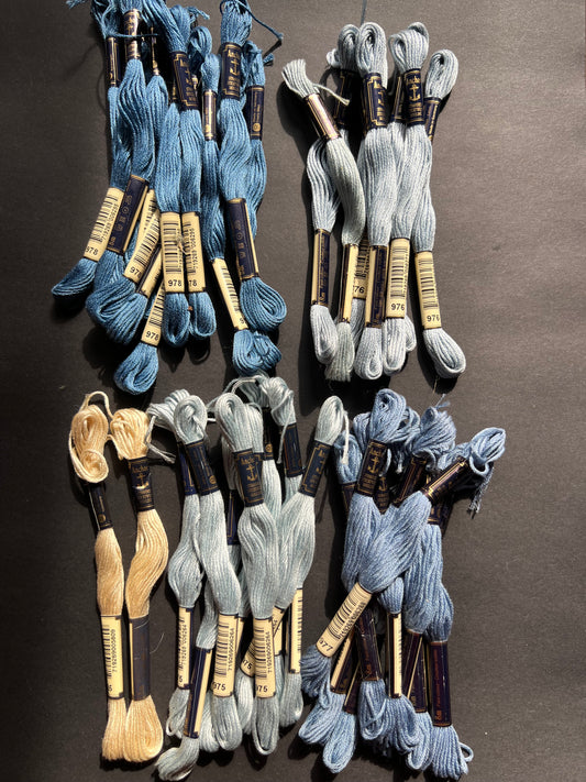 8m of ANCHOR  100% Cotton Embroidery Thread - Choice of 4 Blues or Cream