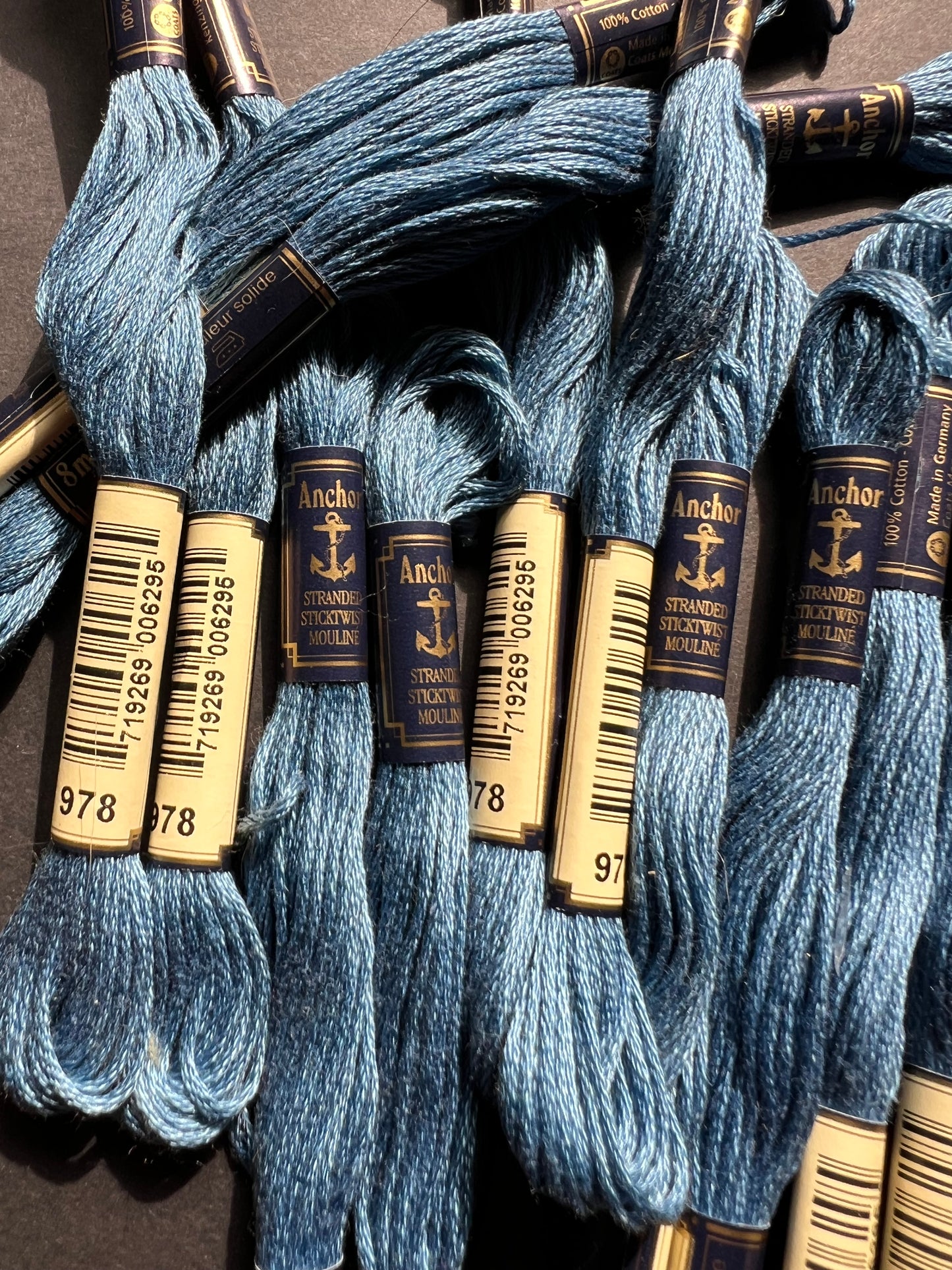 8m of ANCHOR  100% Cotton Embroidery Thread - Choice of 4 Blues or Cream