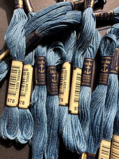 8m of ANCHOR  100% Cotton Embroidery Thread - Choice of 4 Blues or Cream