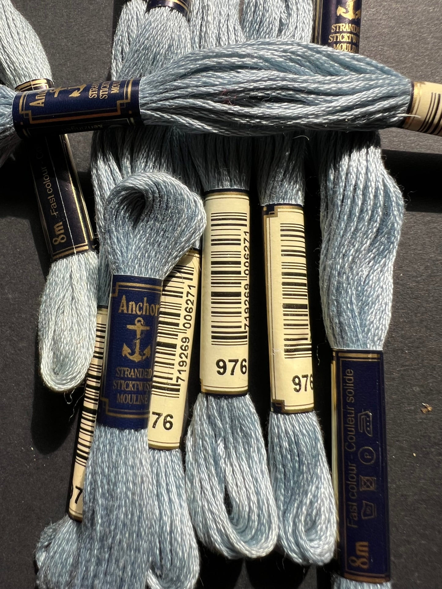 8m of ANCHOR  100% Cotton Embroidery Thread - Choice of 4 Blues or Cream
