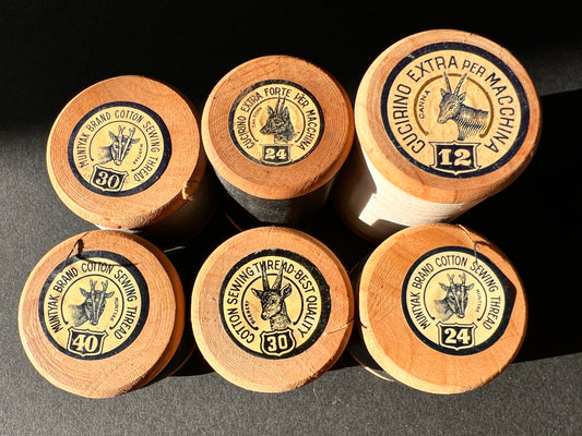 6 Old Italian Wooden Cotton Reels Decorated with Strange Animals ! (5)