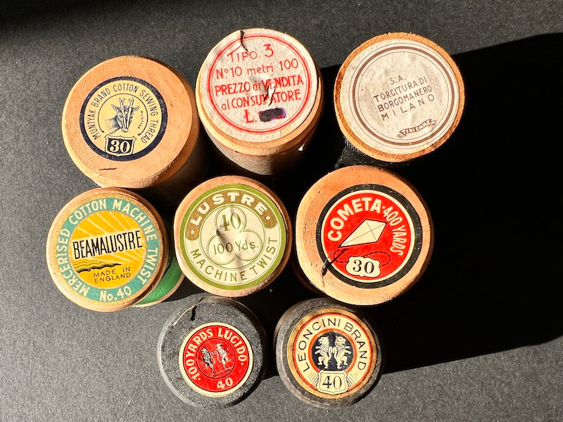 8 Old Wooden Cotton Reels with Interesting Labels (6)