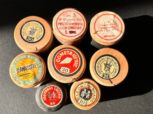 8 Old Wooden Cotton Reels with Good Labels (9)