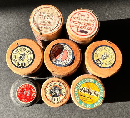 8 Old Wooden Cotton Reels with Good Labels (10)