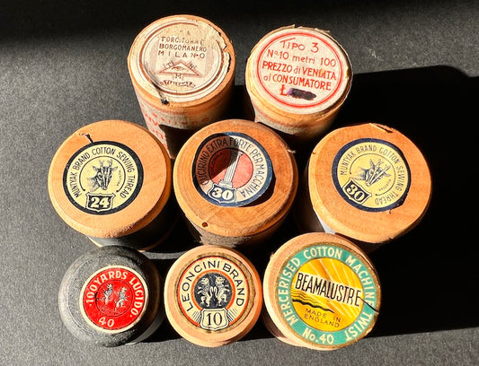 8 Old Wooden Cotton Reels with Good Labels (10)