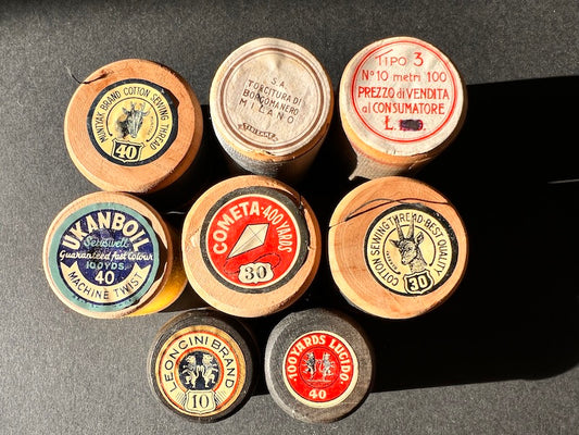 8 Old Wooden Cotton Reels with Good Labels (12)