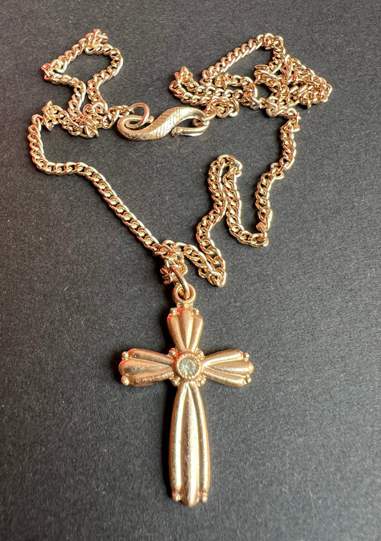 Gold Tone Vintage Cross Necklace