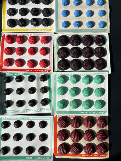 8 Sheets x 12 Vintage 1940s English Bakelite + Catalin  Buttons  1.5- 2.2cm