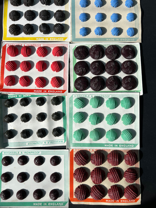 8 Sheets x 12 Vintage 1940s English Bakelite + Catalin  Buttons  1.5- 2.2cm