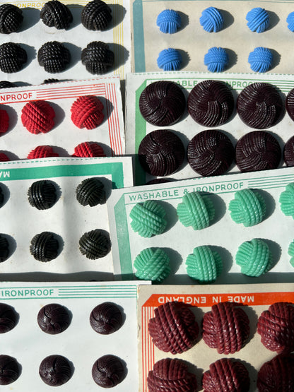 8 Sheets x 12 Vintage 1940s English Bakelite + Catalin  Buttons  1.5- 2.2cm