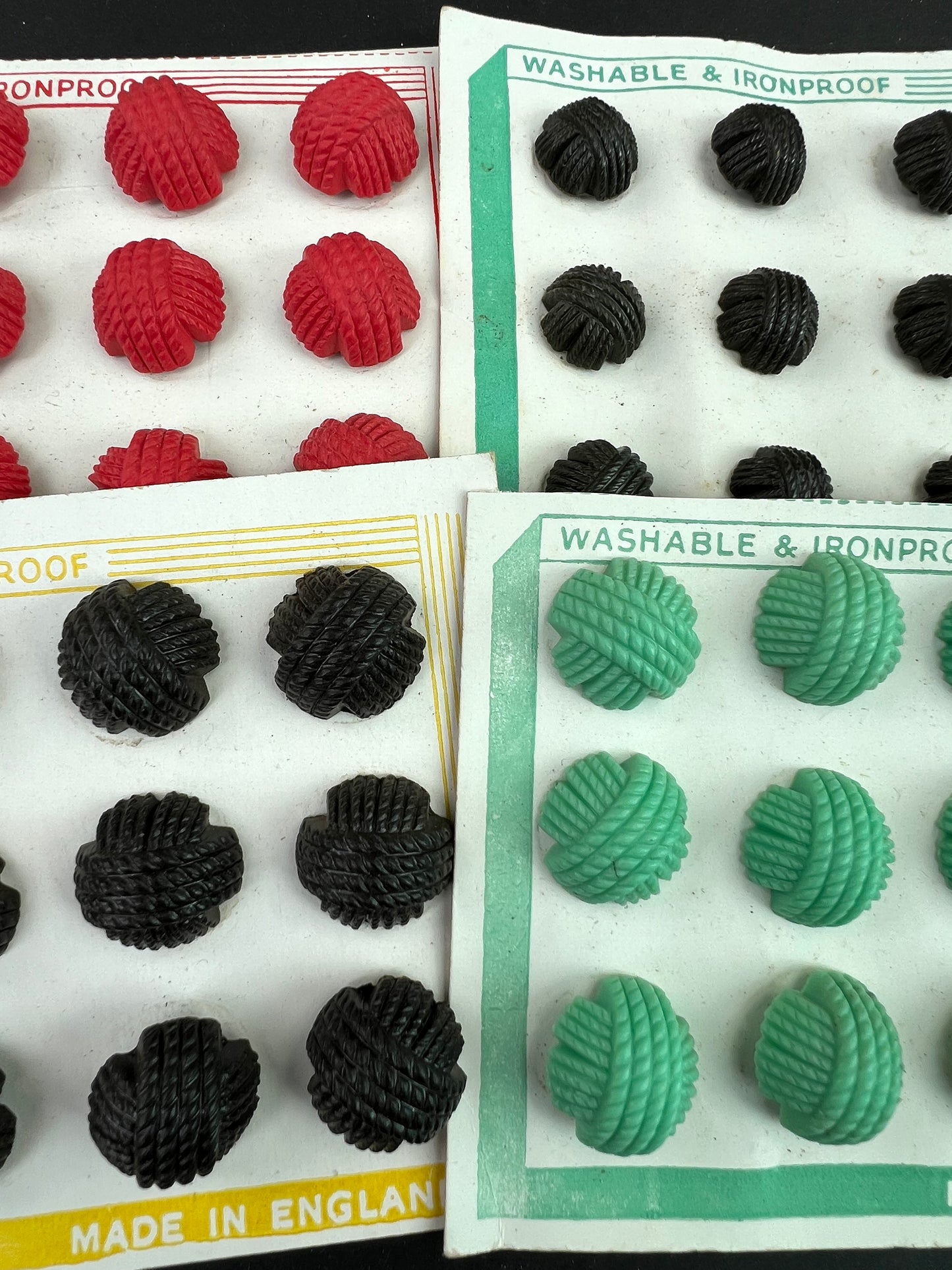 8 Sheets x 12 Vintage 1940s English Bakelite + Catalin  Buttons  1.5- 2.2cm