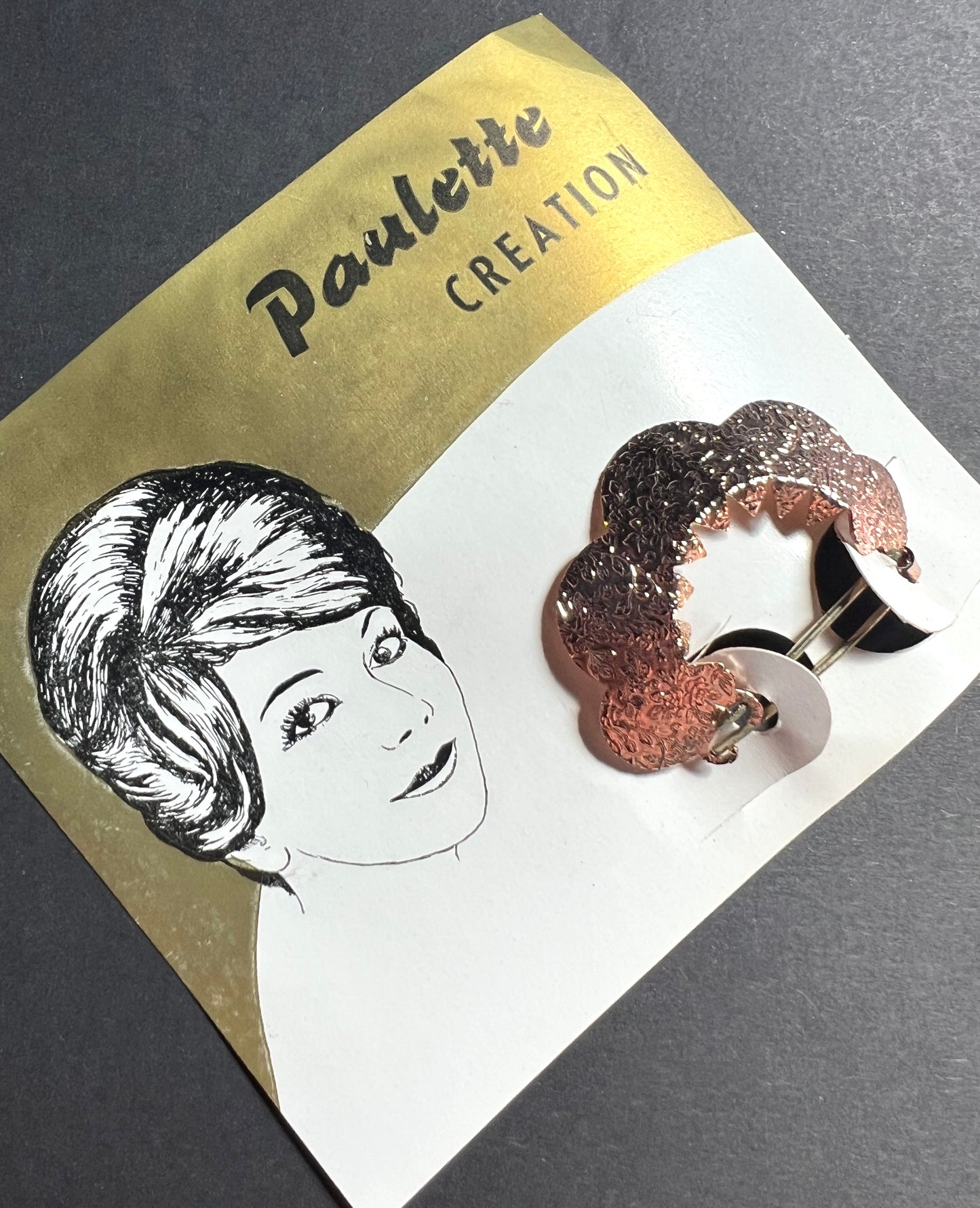 Unusual Mid Century Embossed Metal Hair Clip