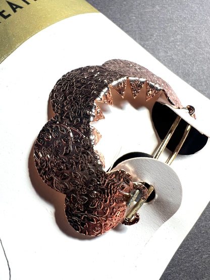 Unusual Mid Century Embossed Metal Hair Clip