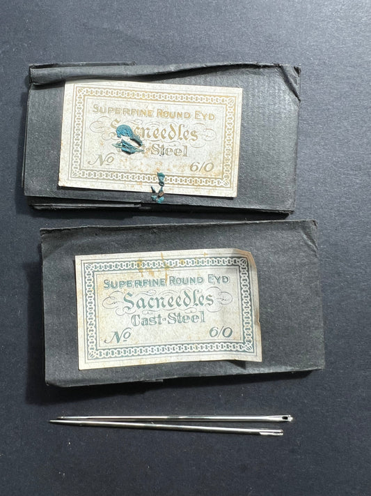 2 x 25 STRONG 7cm Needles "CAST STEEL SUPERFINE ROUND EYD Sacneedles"