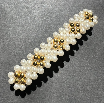 Vintage Pearly Gold & White Strong 8cm Hair Clip
