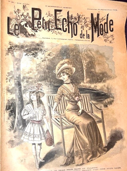 Elegant mother and Daughter in September 1908 French Magazine Le Petit Echo de la Mode