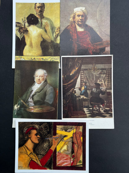 5 Art Postcards of Artists Painting.
