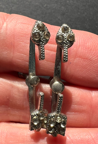 WHOLESALE 10 Unusual 1940s Diamante Arrow Screw On Earrings