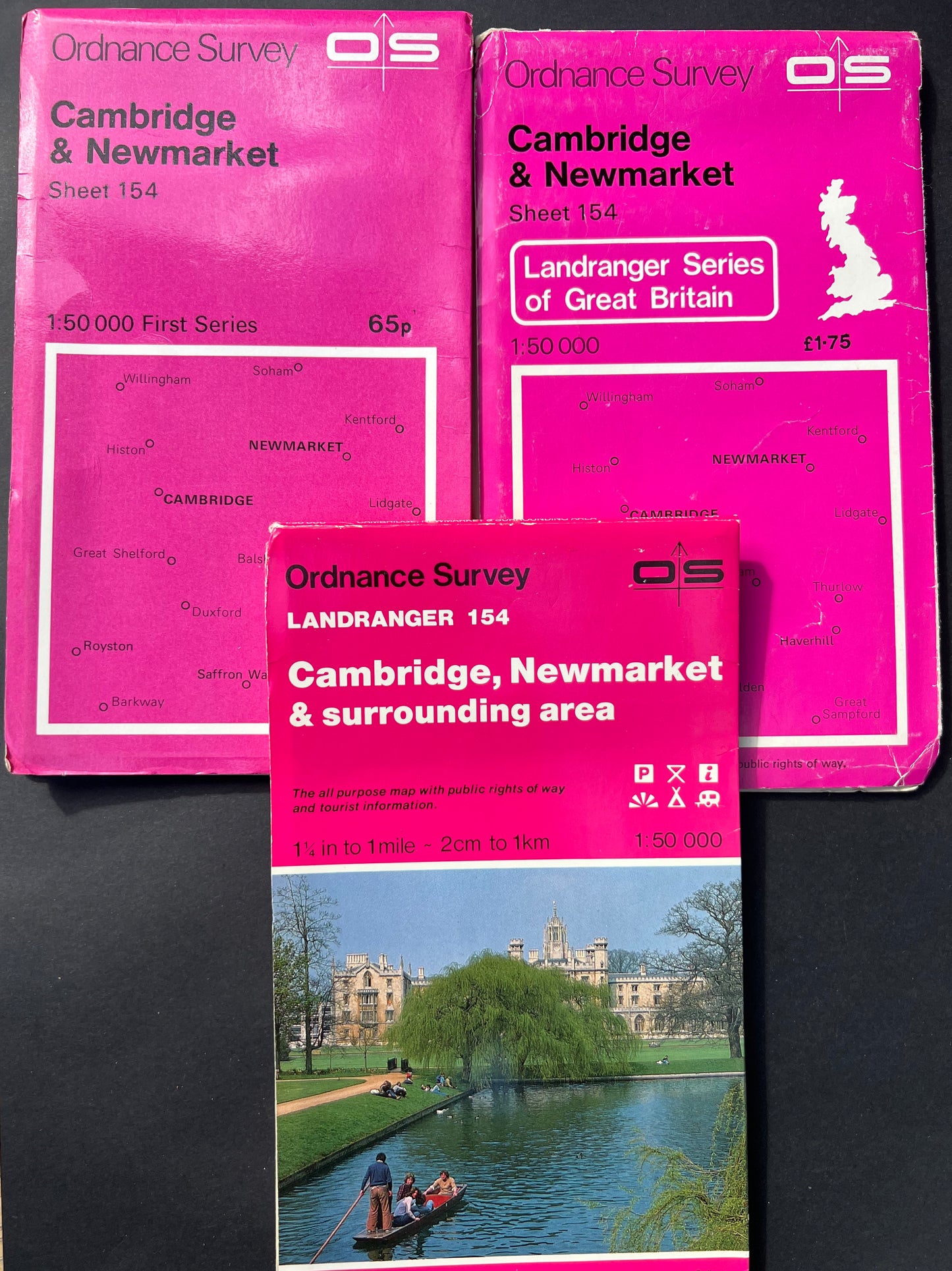 1970s + 80s Ordnance Survey Map of CAMBRIDGE & NEWMARKET 1.25" to 1 Mile