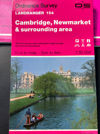 1970s + 80s Ordnance Survey Map of CAMBRIDGE & NEWMARKET 1.25" to 1 Mile