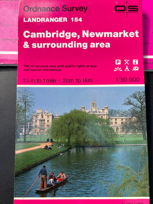 1970s + 80s Ordnance Survey Map of CAMBRIDGE & NEWMARKET 1.25" to 1 Mile