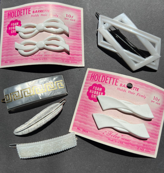 8 Vintage White Hair Clips