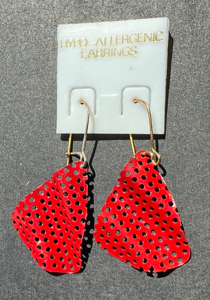 Waved and Perforated Metal 1980s Earrings