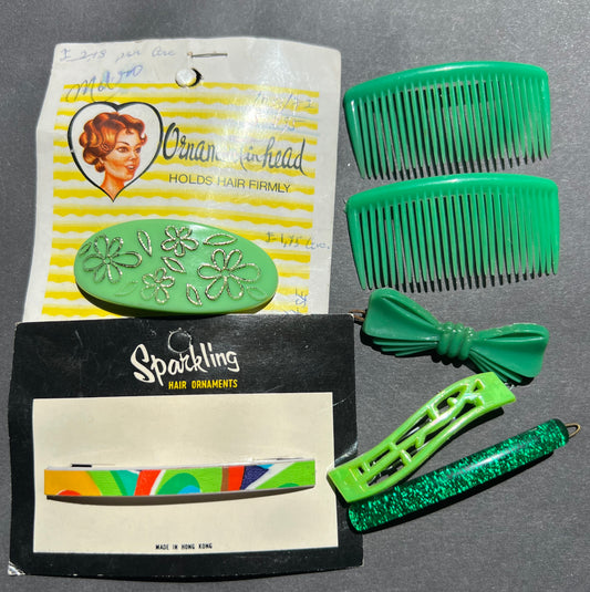 7 Vintage Green Hair Accessories