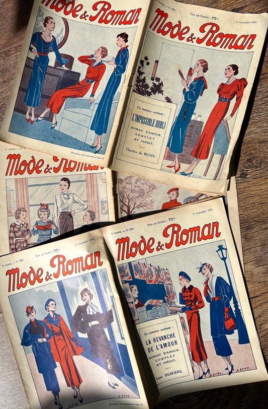 3 Issues of September 1935 French Magazine Mode & Roman - each with 1 page missing.