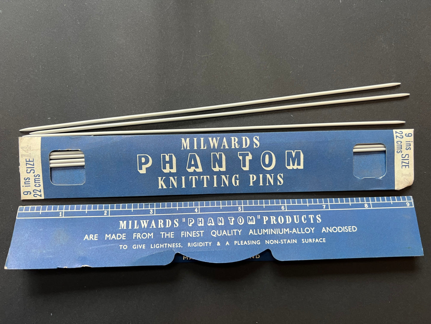 Packet of 4 MILWARDS PHANTOM KNITTING PINS 9"  22cm size 14. Made in England