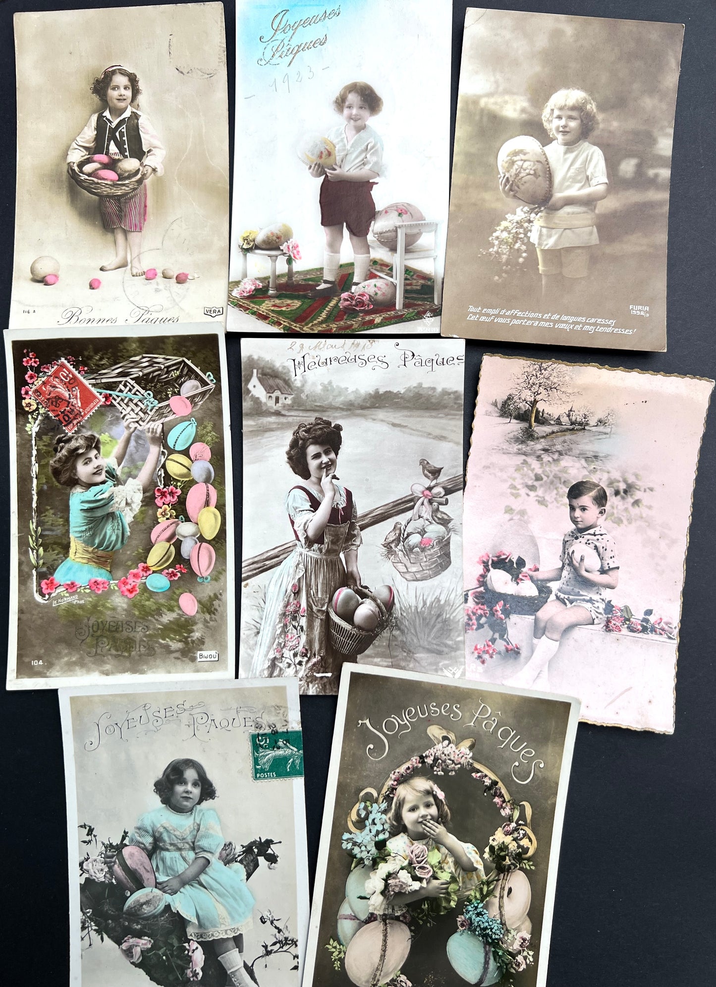 8 Charming French Early C20th Easter Postcards