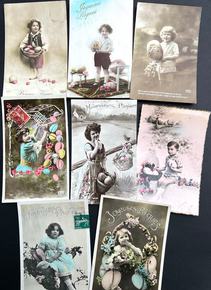 8 Charming French Early C20th Easter Postcards